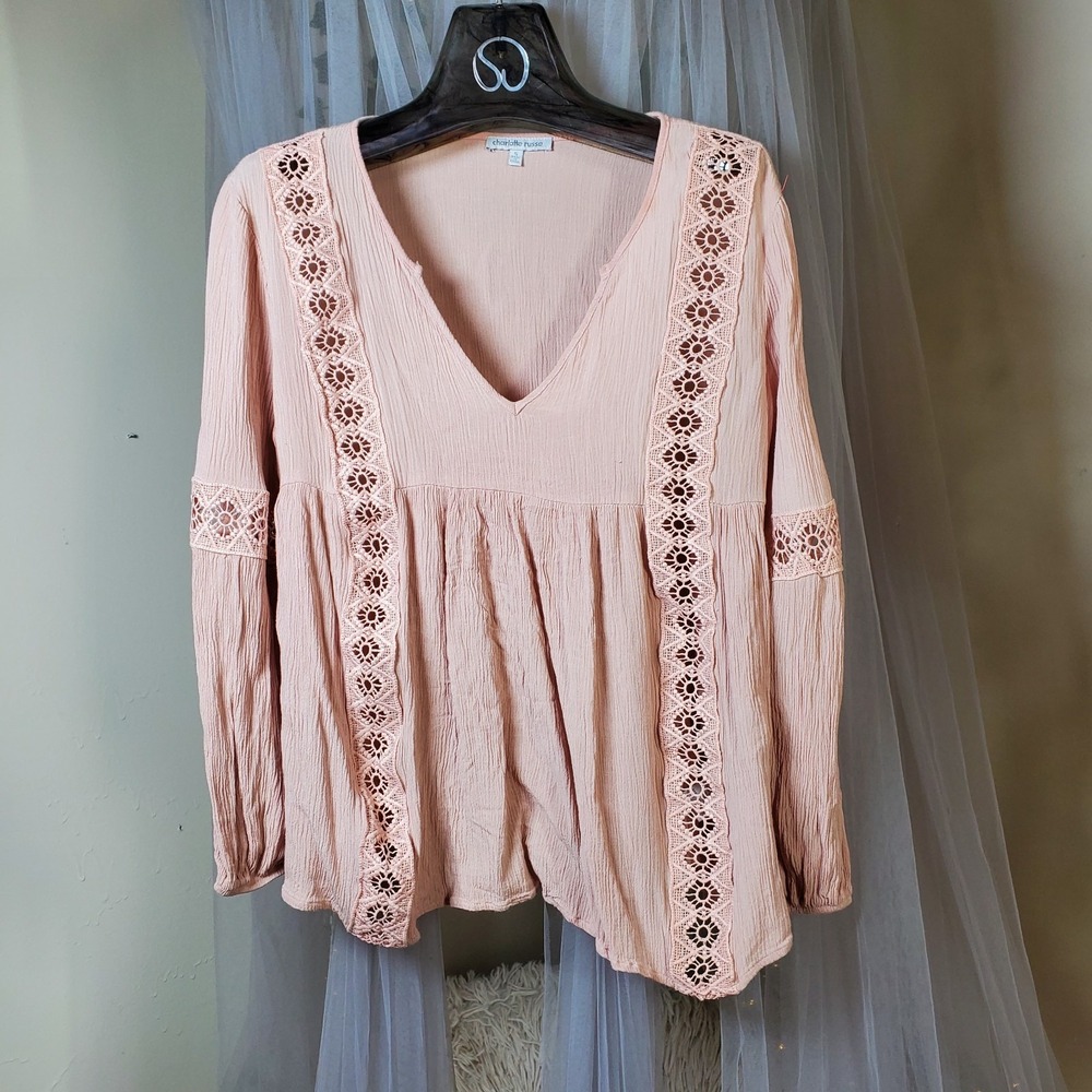 Y2K Babydoll Top Pink Fairycore Lace Boho Whimsy Ethereal Size S Festival Party